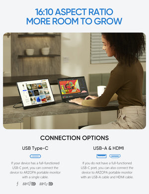 Arzopa Z1RC 2K Portable Monitor | Brilliant QHD 500nits 8bit Display