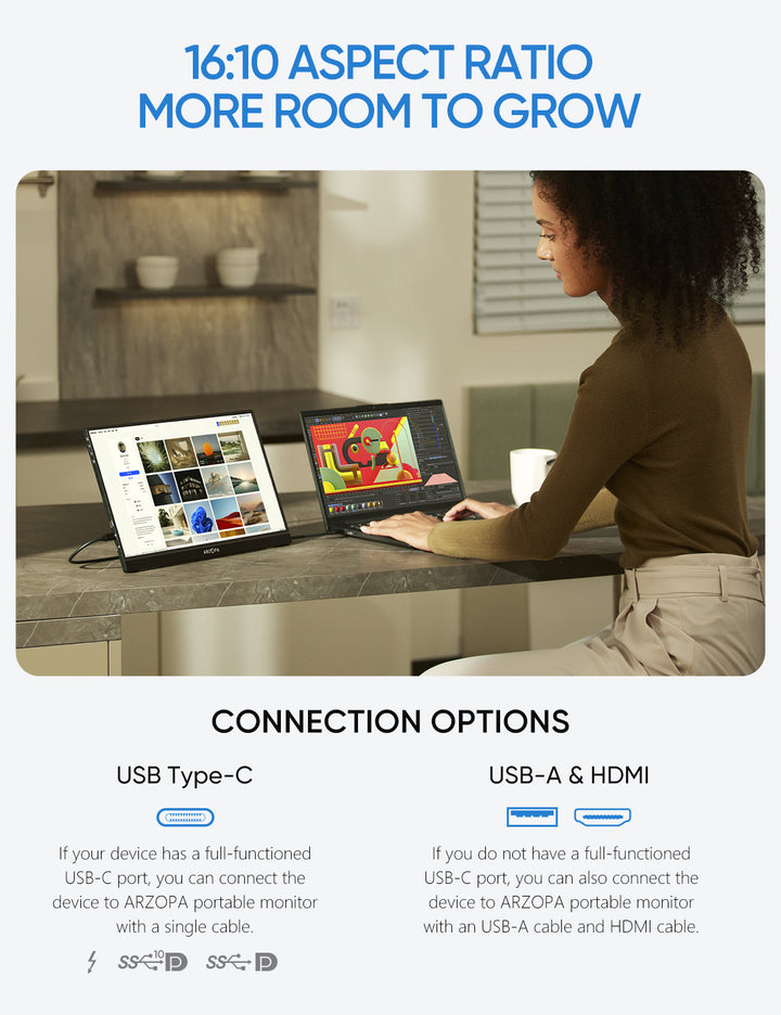 Arzopa Z1RC 2K Portable Monitor | Brilliant QHD 500nits 8bit Display