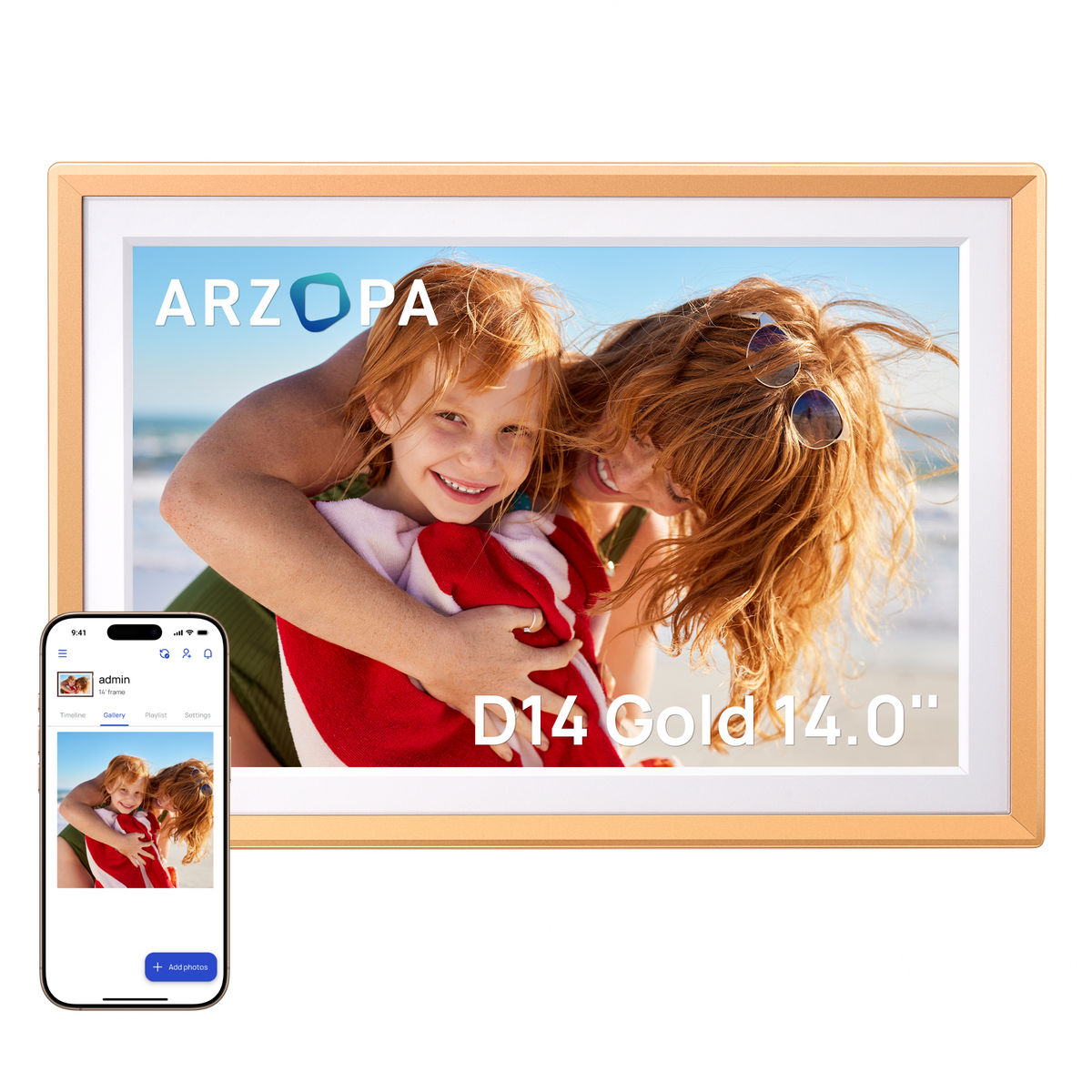 Arzopa D10 Champagnergold | 10,1" Digitaler Bilderrahmen