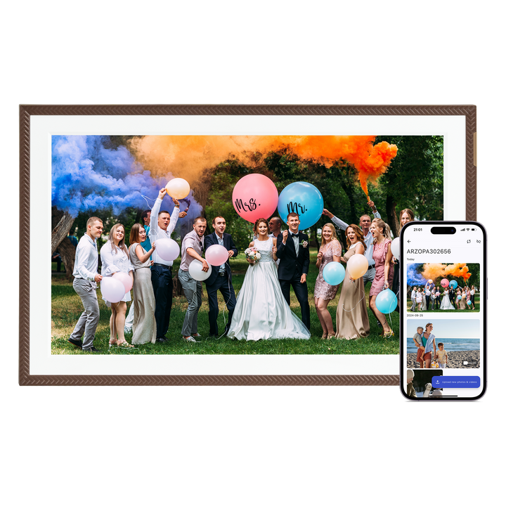 ARZOPA D15 15.6” WiFi Digital Photo Frame| Elegant Brown&Anti-Glare