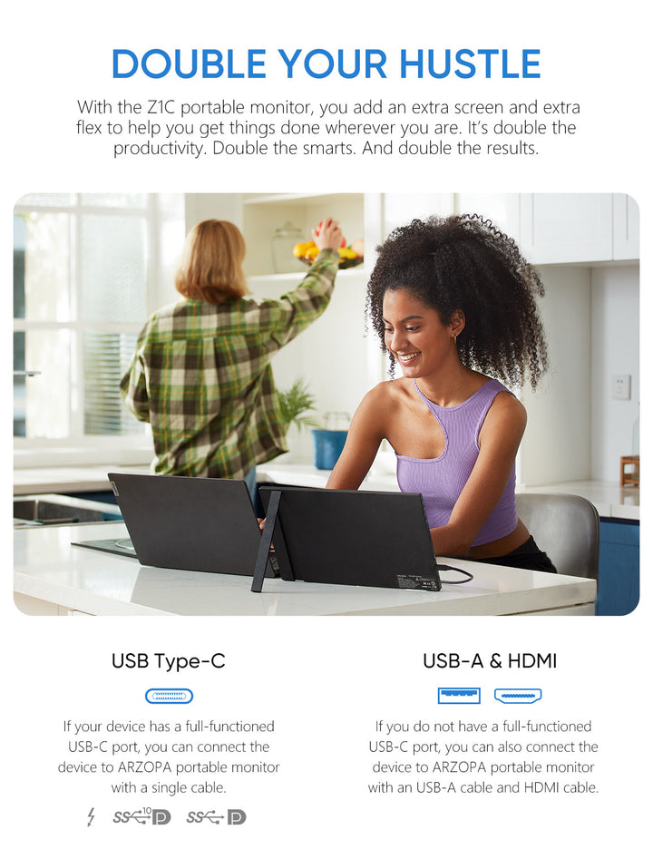 Portable Monitor Arzopa Z1C - 16.1" FHD 1080P Display with 100% sRGB