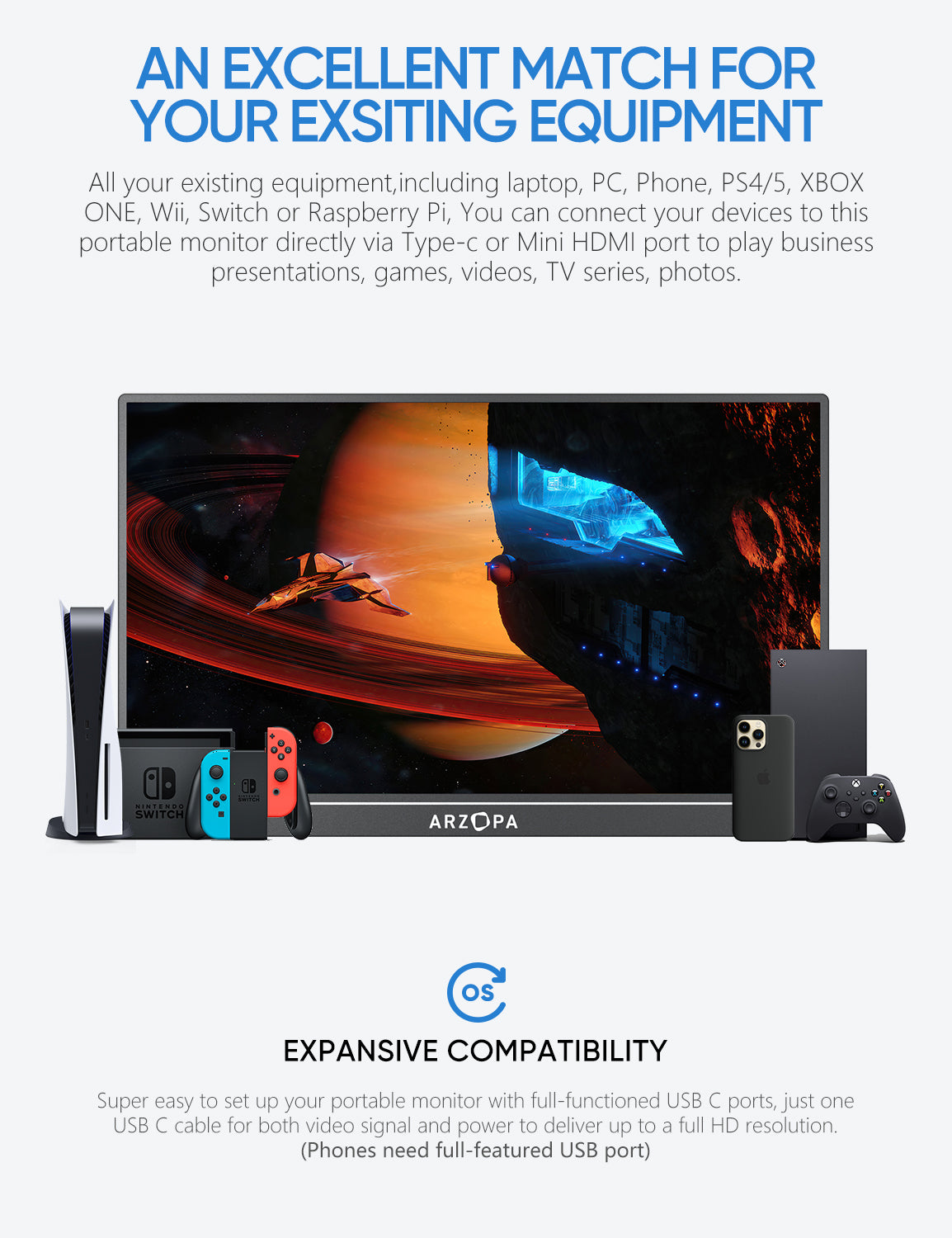 Portable Laptop Monitor - Arzopa A1M | 17.3'' sRGB 1080P FHD