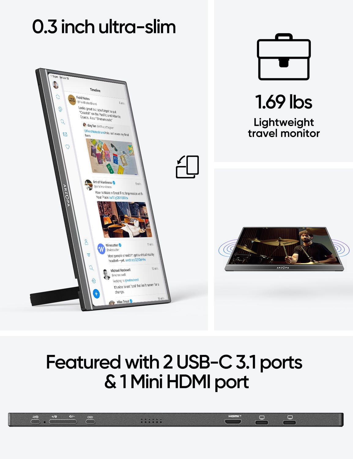 Portable Laptop Monitor - Arzopa A1M | 17.3'' sRGB 1080P FHD