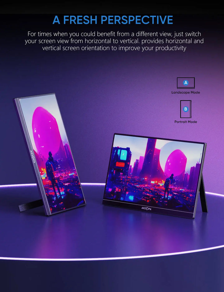 Portable Gaming Monitor Arzopa Z1FC Landscape Mode & Portrait Mode