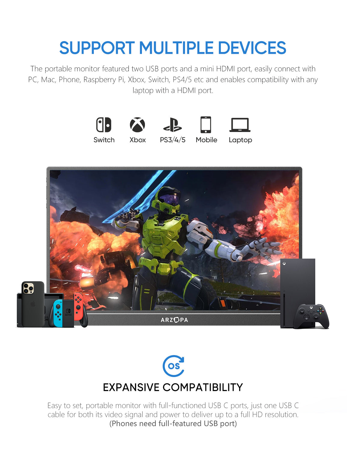 Arzopa Z1RC 2.5K Portable Monitor | Brilliant QHD 500nits 8bit