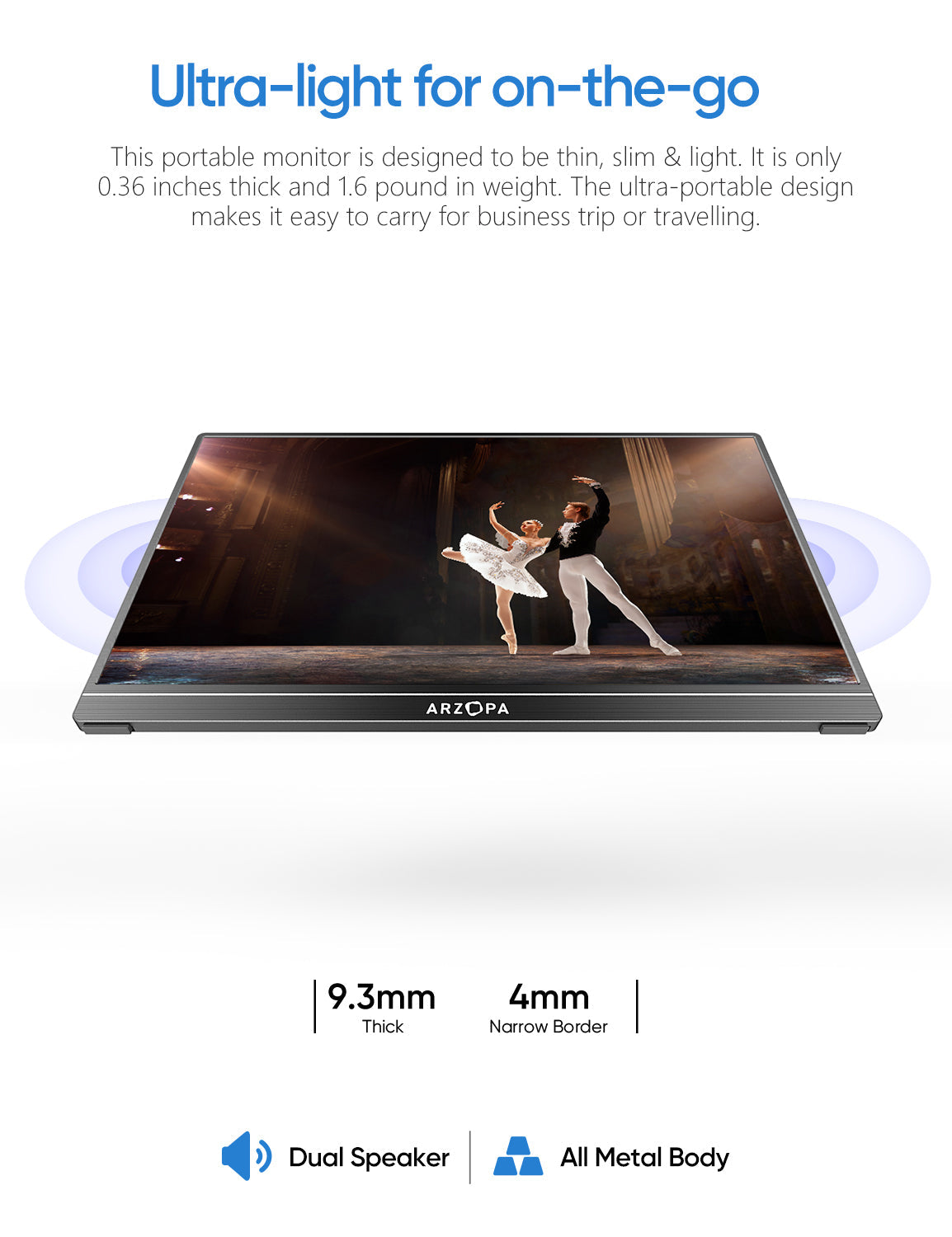 Travel Monitor Arzopa A1 | 15.6” FHD 1080P Portable Monitor