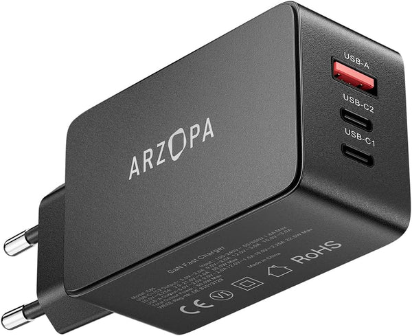 Arzopa 65W GaN Charger | USB Type C, USB Type A