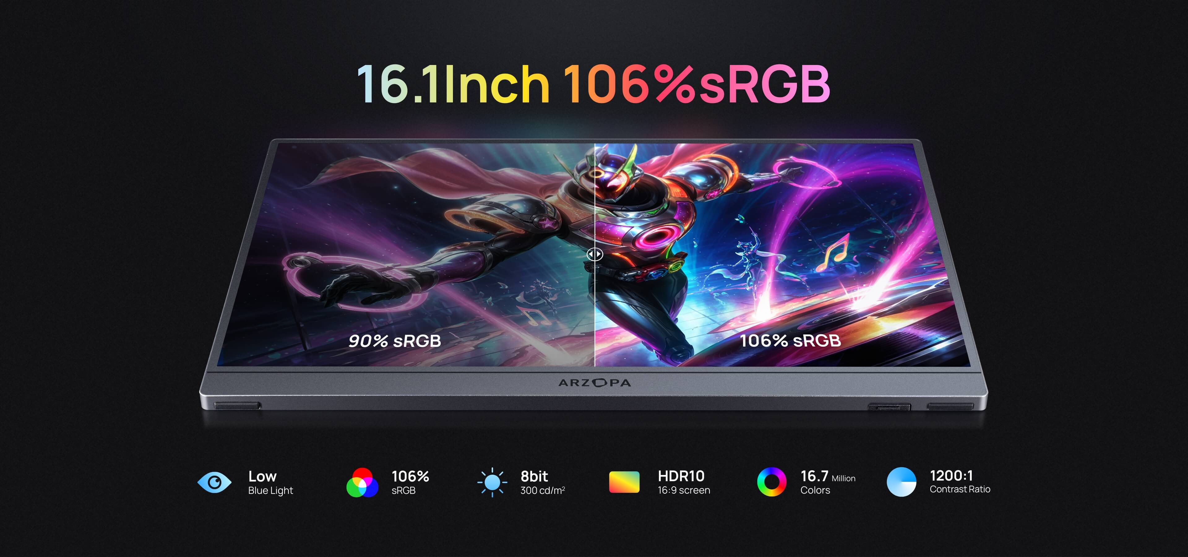 Arzopa Z1FC Grey Portable Monitor 144Hz | 16.1