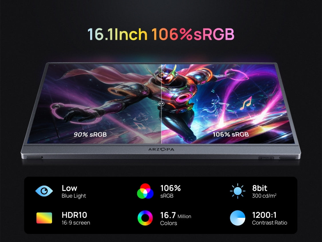 Arzopa Z1FC Grey Portable Monitor 144Hz | 16.1