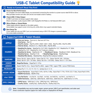 ARZOPA portable monitor USB-C tablet compatibility guide for iPad, Samsung Galaxy Tab, and Surface Pro.