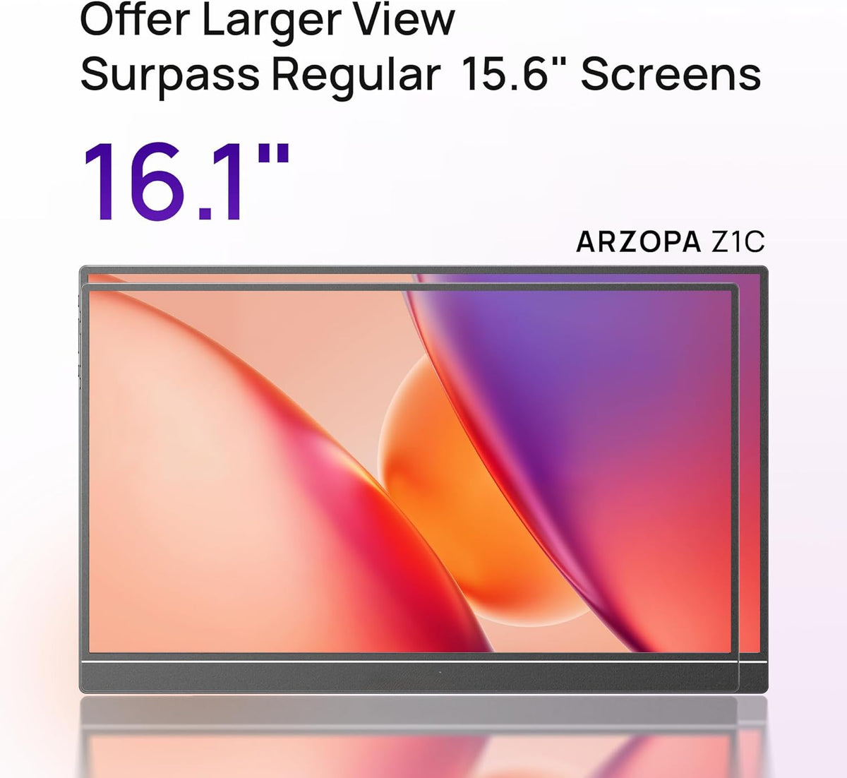 ARZOPA Z1C 16.1 inch black portable monitor offering a larger viewing area than regular 15.6 inch screens.