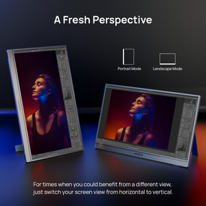ARZOPA Z1C 16.1 inch grey portable monitor supporting both portrait and landscape orientation switching.